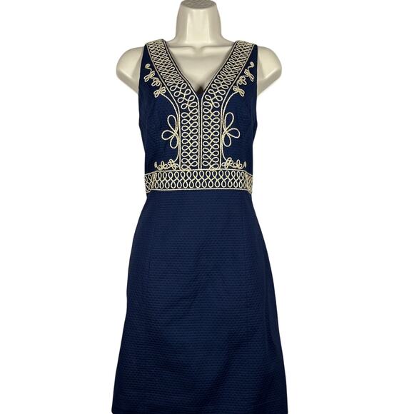 Lilly Pulitzer Evaline Dress Sleeveless Mini Navy Blue Gold Nautical - 6 - Picture 1 of 9